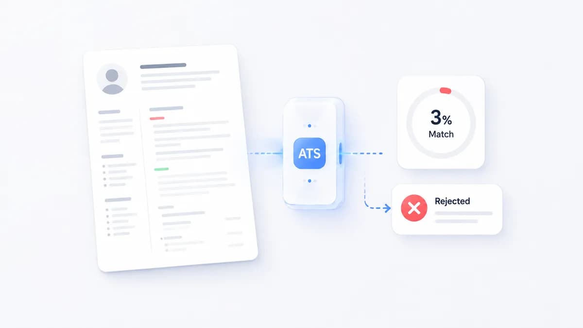 Illustration showing ATS formatting, keyword matching, and experience matching resume fixes