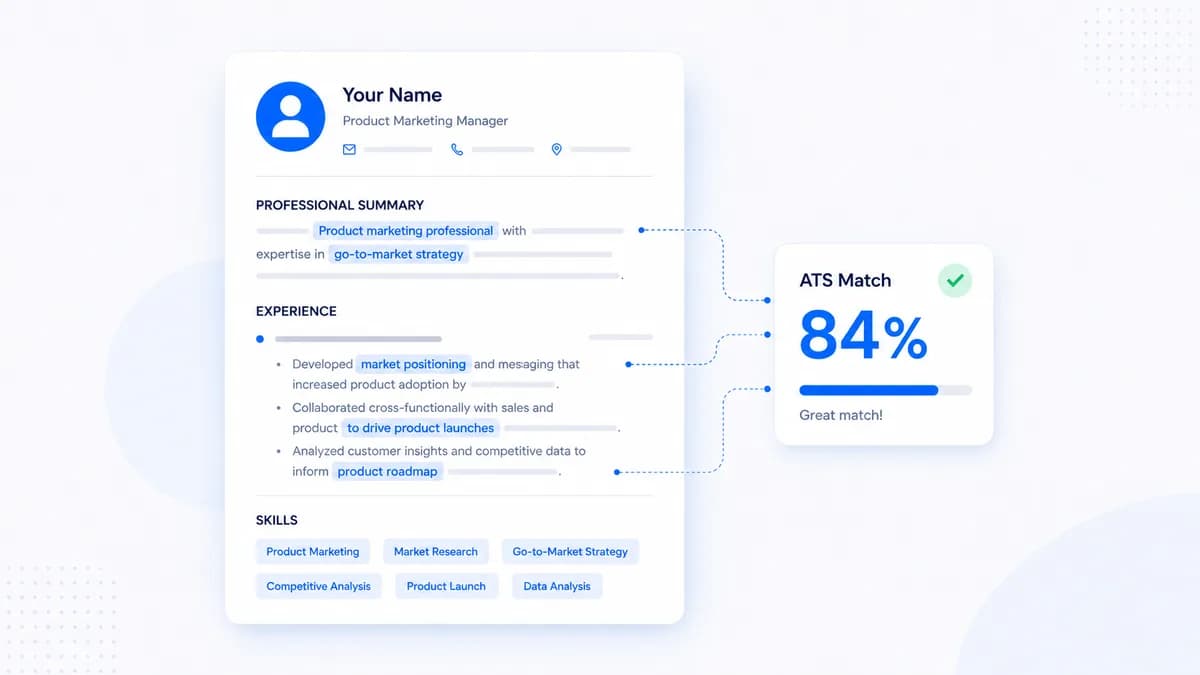 Illustration of a resume being transformed to match ATS keywords
