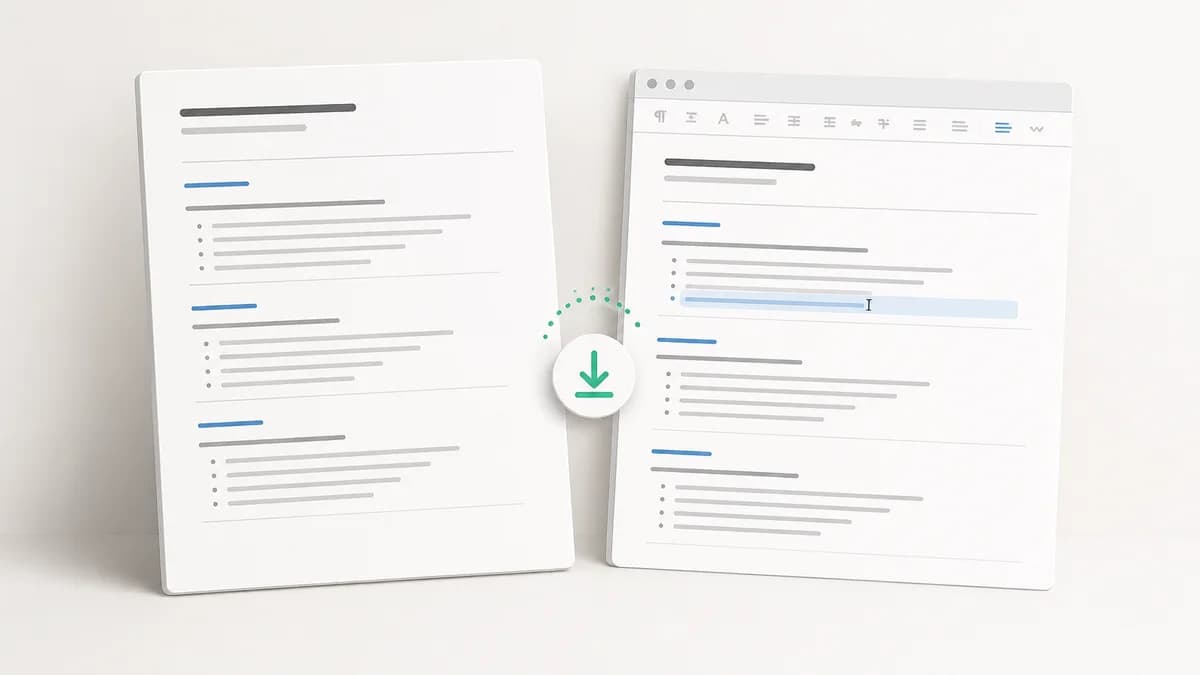 A finished resume beside an editable word-processing document with a selected bullet